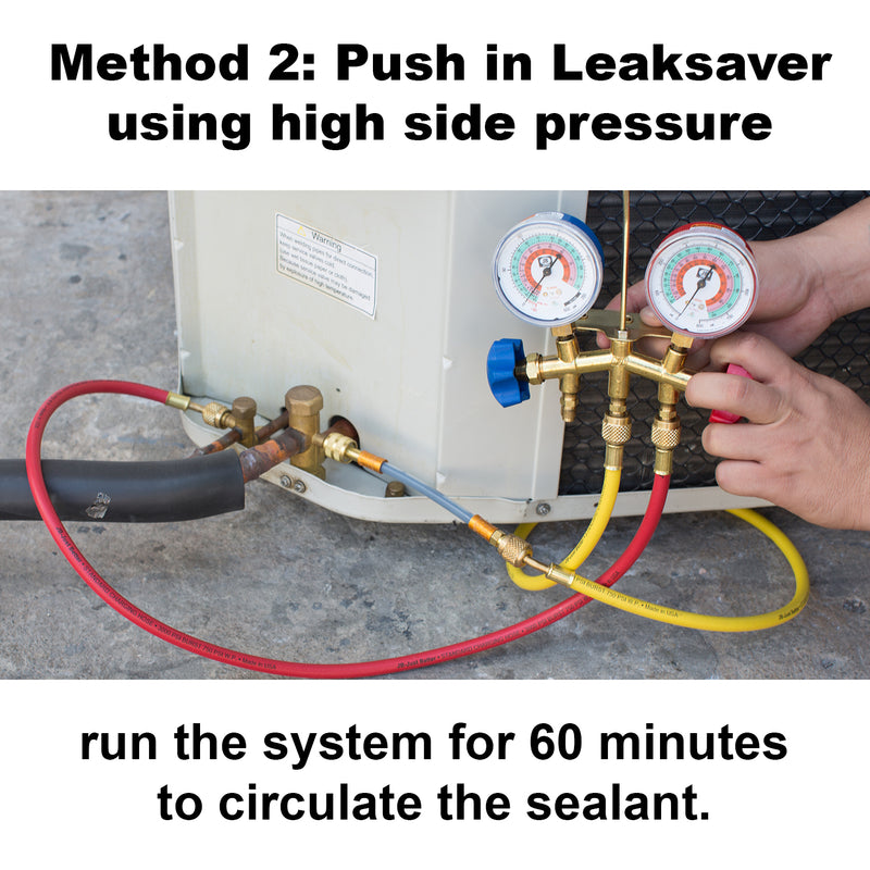 Leak Savers refrigeration Direct Inject Sealant leak stop HVAC leak sealer installation method push using high side 3 Pack